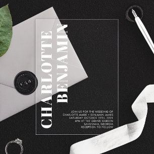 Moderne Weiße Minimalistische Hochzeit im Bold-Sti Acryleinladungen