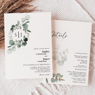 Moderne, weiße Monogramm in einer Hochzeit Einladung