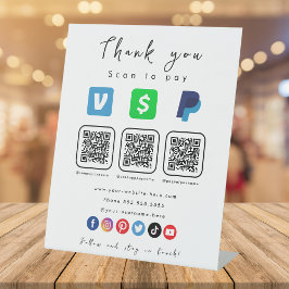 Moderne weiße Multi QR Code Paypal Venmo Cash App Sockelschild