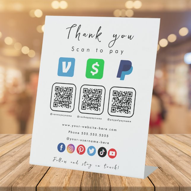 Moderne weiße Multi QR Code Paypal Venmo Cash App Sockelschild (Von Creator hochgeladen)