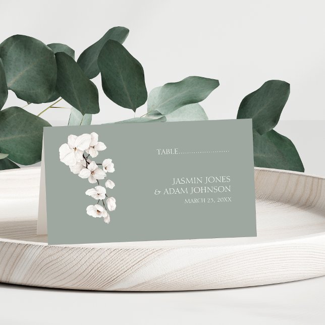 Moderne weiße Orchideen Blumenhochzeit Platzkarte (Modern Sage Green White Orchids Wedding Table Place Card)