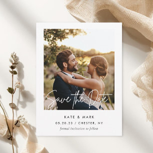 Moderne weiße Rahmen-Foto-Save-the-Date-Karte Postkarte