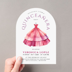 Moderne weiße rosa Quince Prinzessinnen Kleid Wass Acryleinladungen