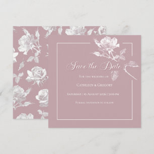 Moderne weiße Rosen Staubrosa Florale Hochzeit Save The Date
