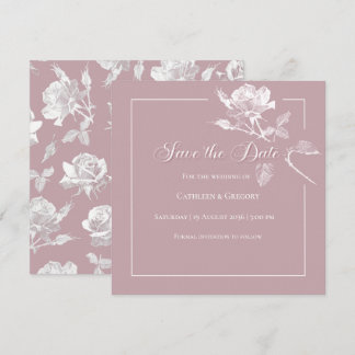 Moderne weiße Rosen Staubrosa Florale Hochzeit Save The Date