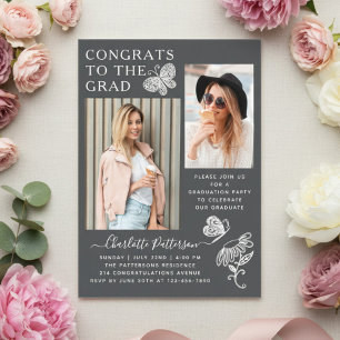 Moderne Weiße Schmetterling-Fotografie Abschlussfe Acryleinladungen