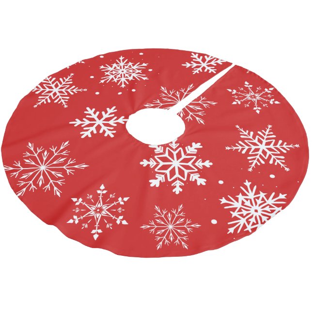 Moderne weiße Schneeflocken  Polyester Weihnachtsbaumdecke (Schrägansicht)