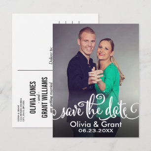 Moderne weiße Schriftart Foto Save-the-Date-Karte Ankündigungspostkarte