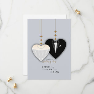Moderne weiße schwarze Illustrations-Hochzeit Herz Save The Date