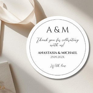 Moderne weiße schwarze minimalistische Hochzeit Runder Aufkleber