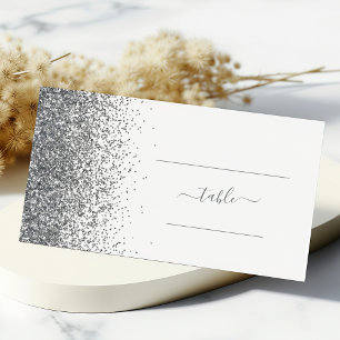 Moderne weiße Silber-Glitter-Kante Hochzeit Platzkarte
