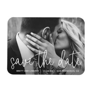 Moderne weiße Skript-Typografie Foto Save-the-Date Magnet