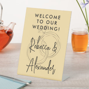 Moderne weiße Skriptpaare heißen Hochzeit Willkomm Sockelschild