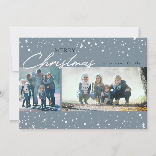 Moderne weiße Sterne auf trendgrauen Weihnachten (Vorderseite)