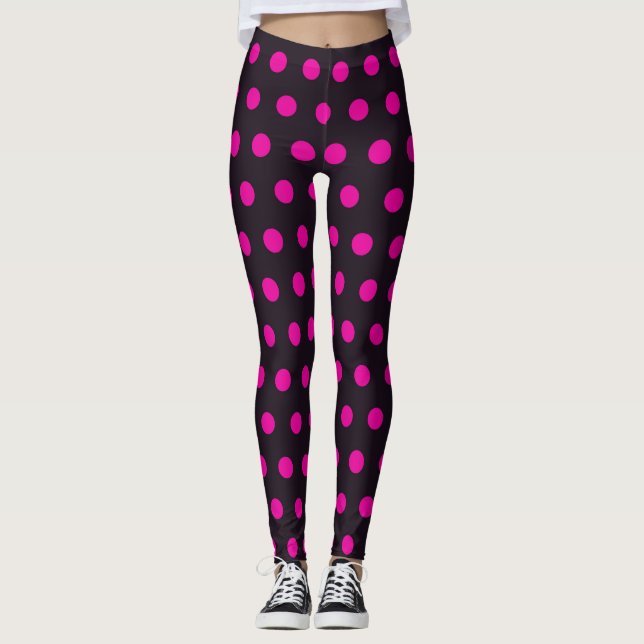 Moderne weiße Tupfen auf Schwarzem, Stellenmuster Leggings (Vorderseite)