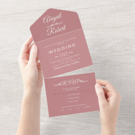 Moderne, weiße Typografie staubige Rose rosa Hochz All In One Einladung