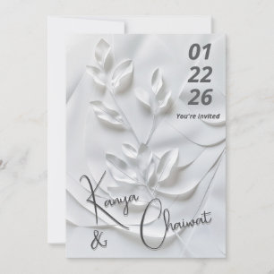 Moderne weiße und beige Hochzeitseinladung – Botan Einladung