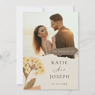 Moderne Weiße und Cremige Elegante Boho-Foto-Hochz Einladung
