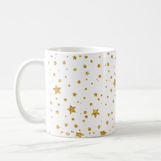 Moderne, weiße und goldene Himmelsstars Kaffeetasse (Links)