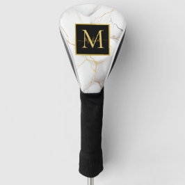 Moderne weiße und goldene marmorierte Monogramm-Na Golf Headcover