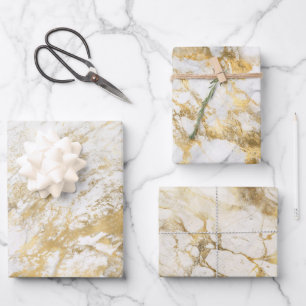 Moderne weiße und goldene Marmoroptik Geschenkpapier Set