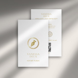 Moderne weiße und goldene Notarstiftspitze QR-Logo Visitenkarte