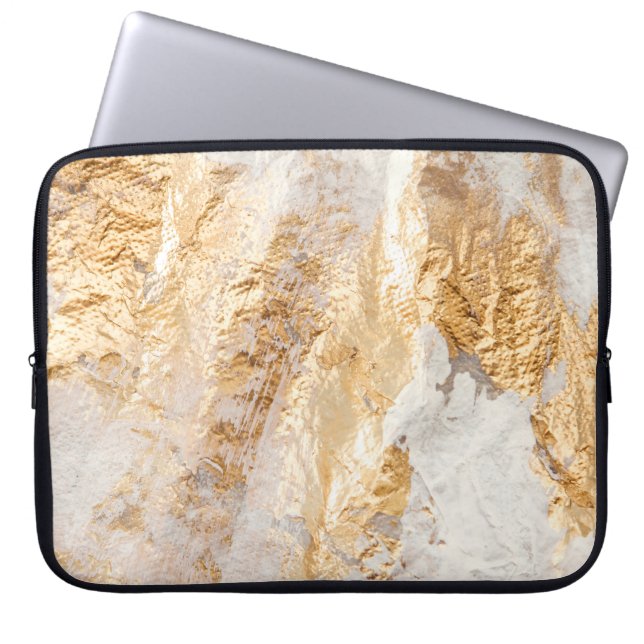 Moderne, weiße und goldfarbene Grundfarbe Tex Laptopschutzhülle (Vorderseite)