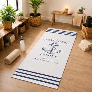 Moderne weiße und marineblaue Anker-nautische Fami Yogamatte
