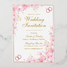 Moderne weiße und rosa Hochzeitsankündigung Folieneinladung