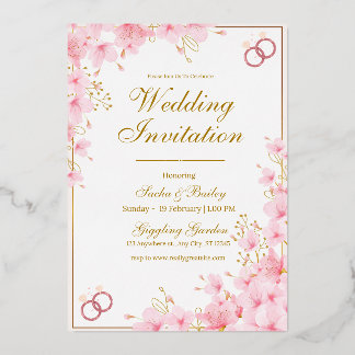 Moderne weiße und rosa Hochzeitsankündigung Folieneinladung
