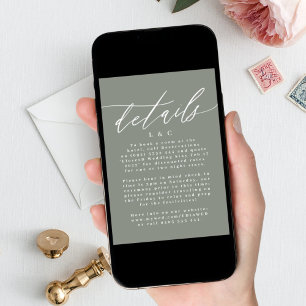 Moderne, weiße und sattelgrüne digitale Details Einladung