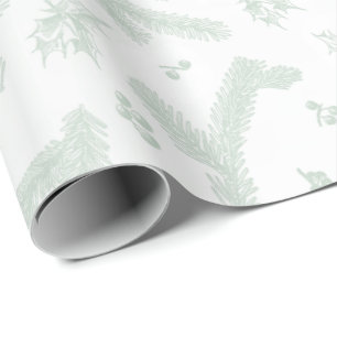 Moderne weiße und tadellose Stechpalme und Kiefer Geschenkpapier
