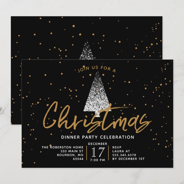 Moderne weiße Weihnachtsbaum-Party Einladung (Vorne/Hinten)