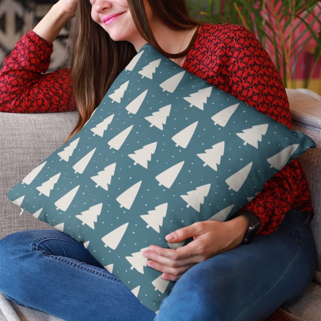Moderne weiße Weihnachtsbäume aquamarine Feiertage Kissen (Von Creator hochgeladen)