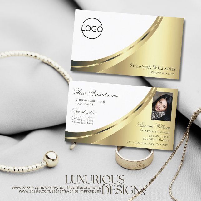 Moderne Weißgoldtöne mit Logos und Foto Noble Visitenkarte (Von Creator hochgeladen)