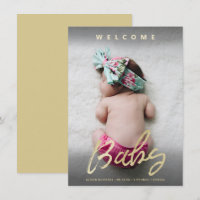 Moderne Welcome Baby Gold Script Full Foto Card
