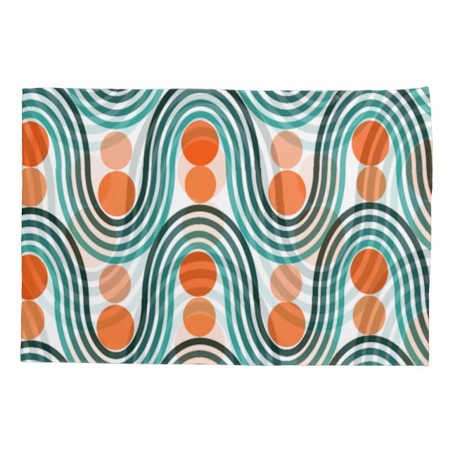 Moderne Wellen und Kreise des Mitteljahrhunderts Kissenbezug (Rückseite)