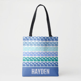 Moderne Wellenmuster in der Blues Personalisiert Tasche