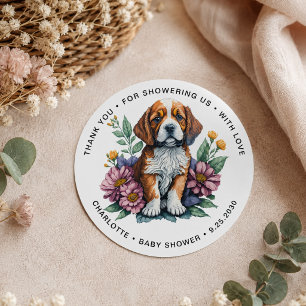 Moderne Welpe Dog Terracotta Kinderdusche Runder Aufkleber