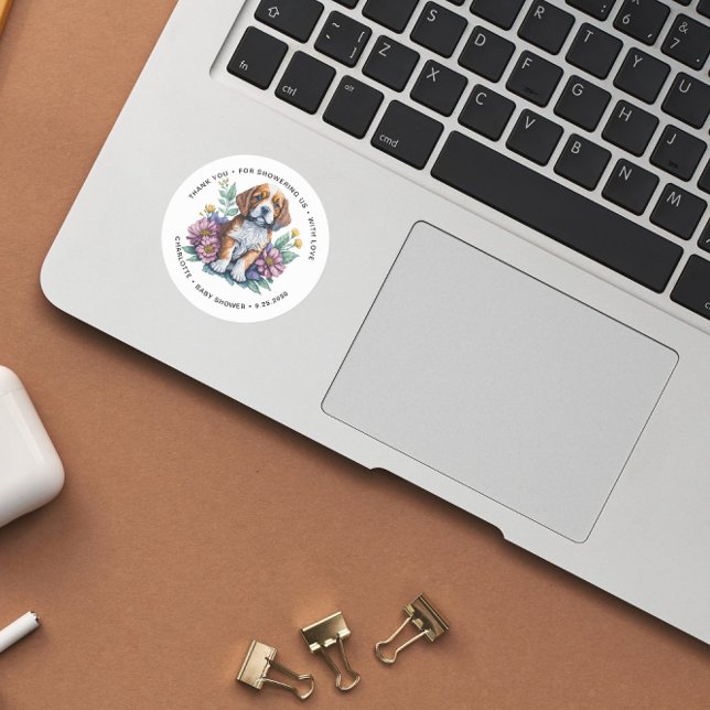 Moderne Welpe Dog Terracotta Kinderdusche Runder Aufkleber (Von Creator hochgeladen)