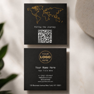 Moderne Weltkarte Gold QR Digital Nomade Holzkohle Quadratische Visitenkarte