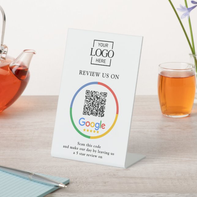 Moderne Werbe Google Bewertungen QR-Code Unternehm Sockelschild (In SItu)