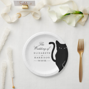 Moderne whimsical Black Cat Wedding Pappteller