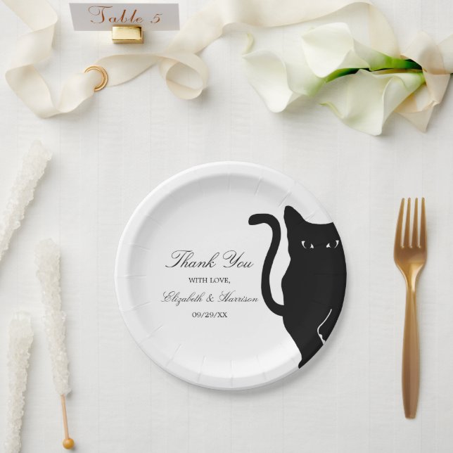 Moderne whimsical Black Cat Wedding Pappteller (Hochzeit)