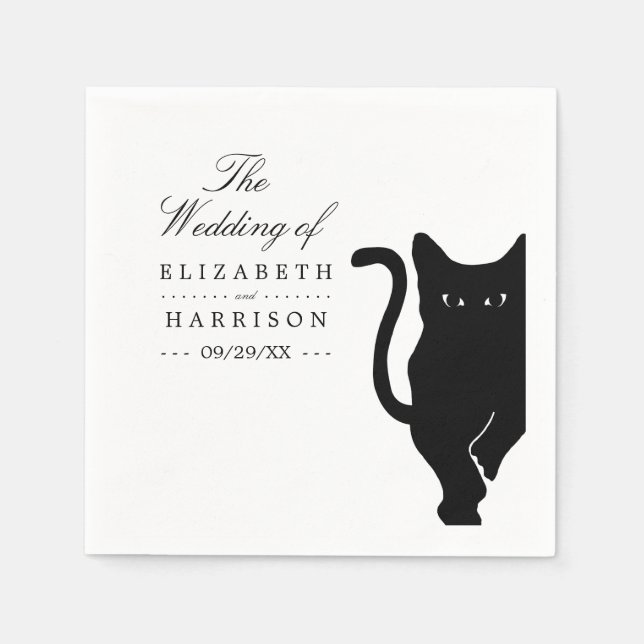 Moderne whimsical Black Cat Wedding Serviette (Vorderseite)