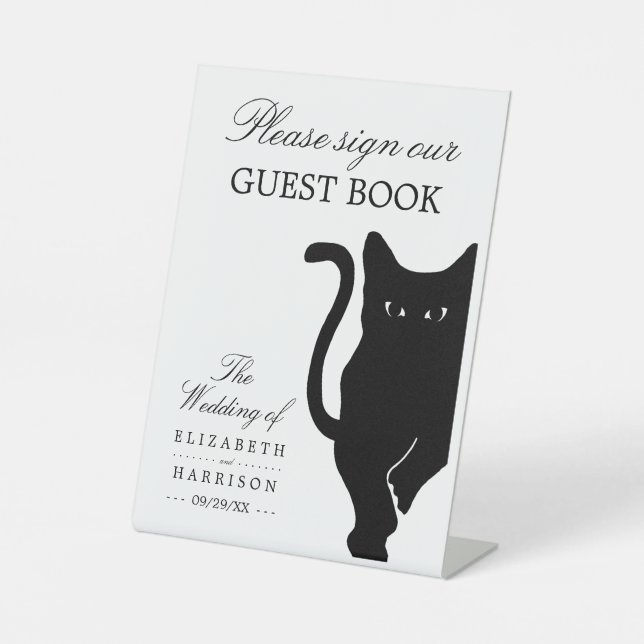 Moderne whimsical Black Cat Wedding Sockelschild (Vorderseite)