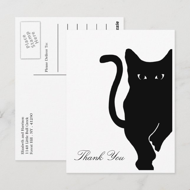 Moderne whimsical Black Cat Wedding Vielen Dank Postkarte (Vorne/Hinten)