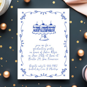 Moderne Whimsical Cupcake Doodle Graduation Party Einladung