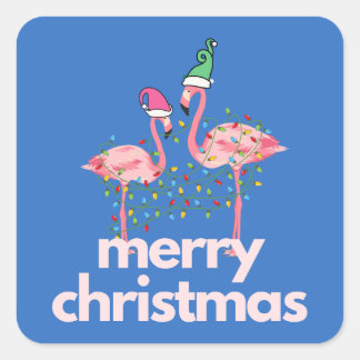 Moderne Whimsical Flamingo Weihnachtskleber Quadratischer Aufkleber