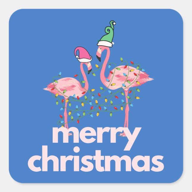 Moderne Whimsical Flamingo Weihnachtskleber Quadratischer Aufkleber (Vorderseite)